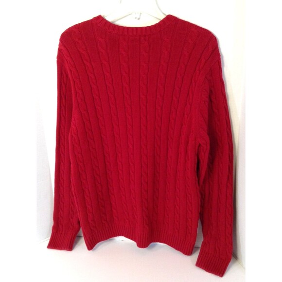 Ralph Lauren Chaps Sweater Men L Red Fisherman Cable Knit Chunky Preppy Y2K 90s - Picture 8 of 12